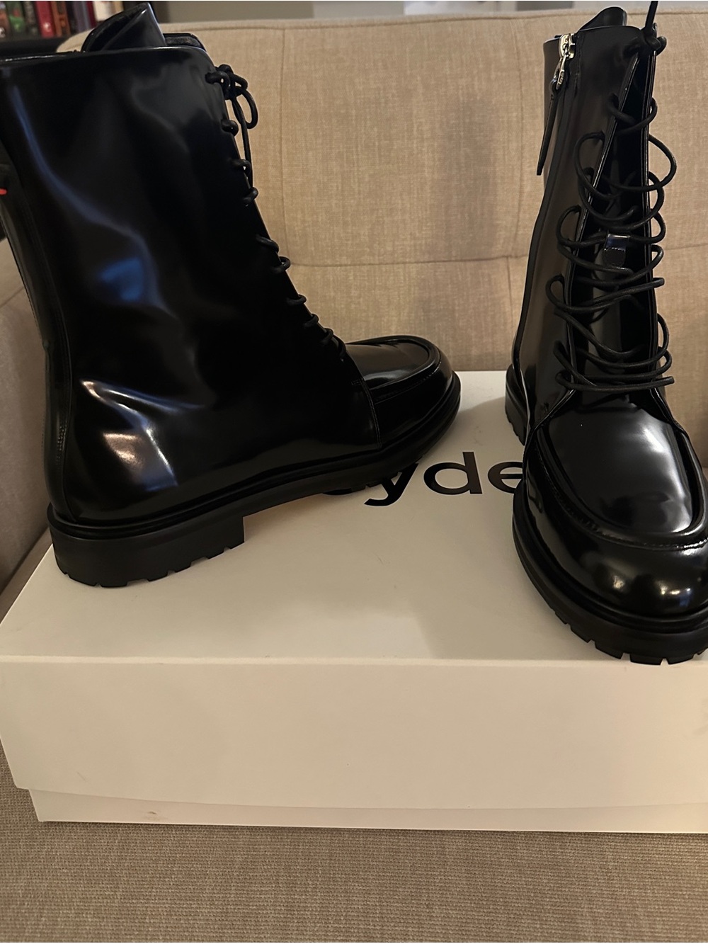 Aeyde Tate Black High Polished Lace-Up Boots - Picture 4 of 12